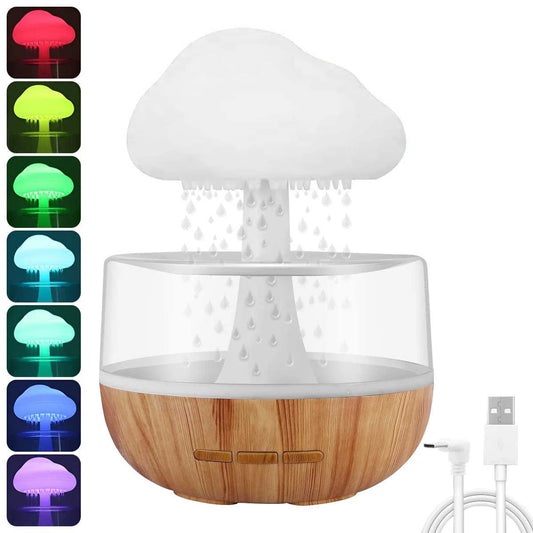 Rain Cloud Humidifier Rain Colorful Mushroom Cloud Raindrop Atmosphere Lamp Night Light Essential Oil Small Aromatherapy Machine Zagiz