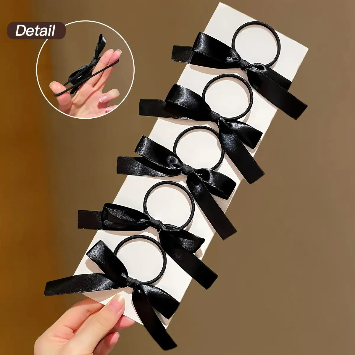5 pieces of black, cute, bow-decorated hair ties for girls | Ideal for everyday casual use and as a festive gift accessory. Zagiz