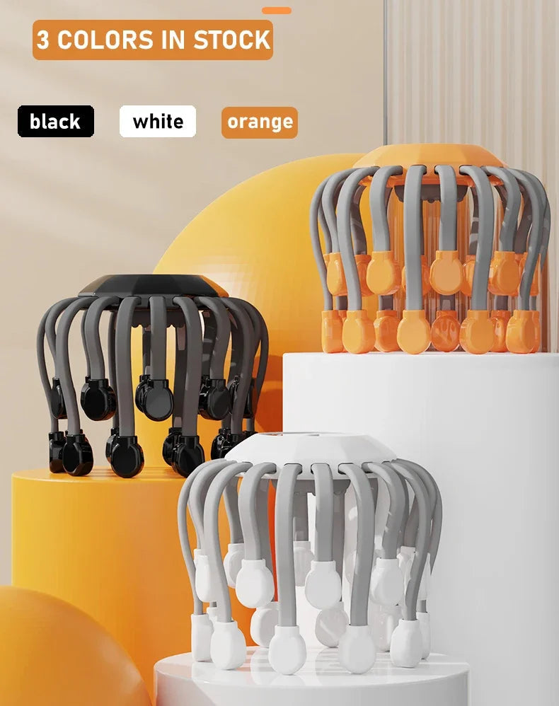 20Massage Heads Orange Scalp Head Massager Red Light Vibrator Octopus Scratcher For Relaxation Stress Migraine Zagiz