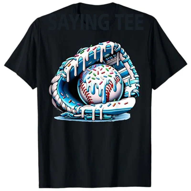 Baseball Drip Ice Cream Sprinkles Baseball Glove T-Shirt Humor Funny Pitcher, Catcher Graphic Outfit Novelty Gift Streetwear Tee Zagiz