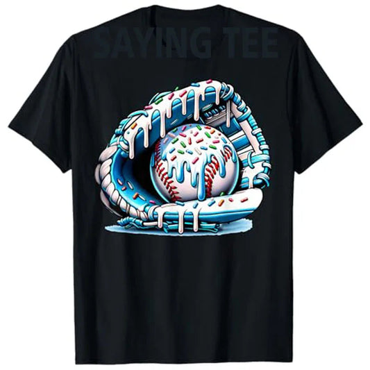 Baseball Drip Ice Cream Sprinkles Baseball Glove T-Shirt Humor Funny Pitcher, Catcher Graphic Outfit Novelty Gift Streetwear Tee Zagiz