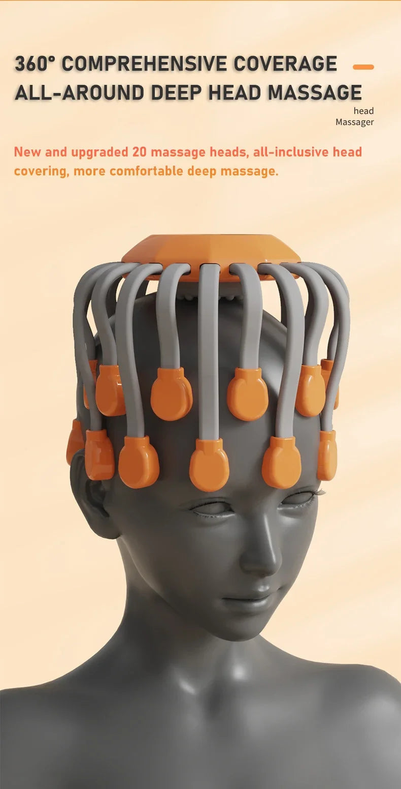 20Massage Heads Orange Scalp Head Massager Red Light Vibrator Octopus Scratcher For Relaxation Stress Migraine Zagiz