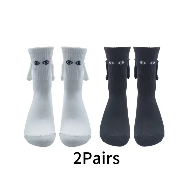 Couple's Magnetic Toe-Link Socks - Playful Cartoon Design, Breathable Mid-Calf Socks for Gifts Zagiz