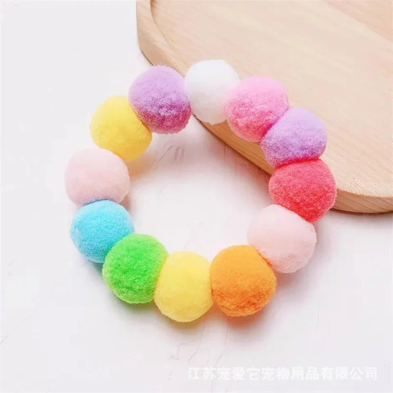 Elastic Plush Pom Ball Pet Collar Rainbow Flower Hair Decoration Dog Bowtie Necklace Pet Cat Bow Dog Grooming Accessories Zagiz