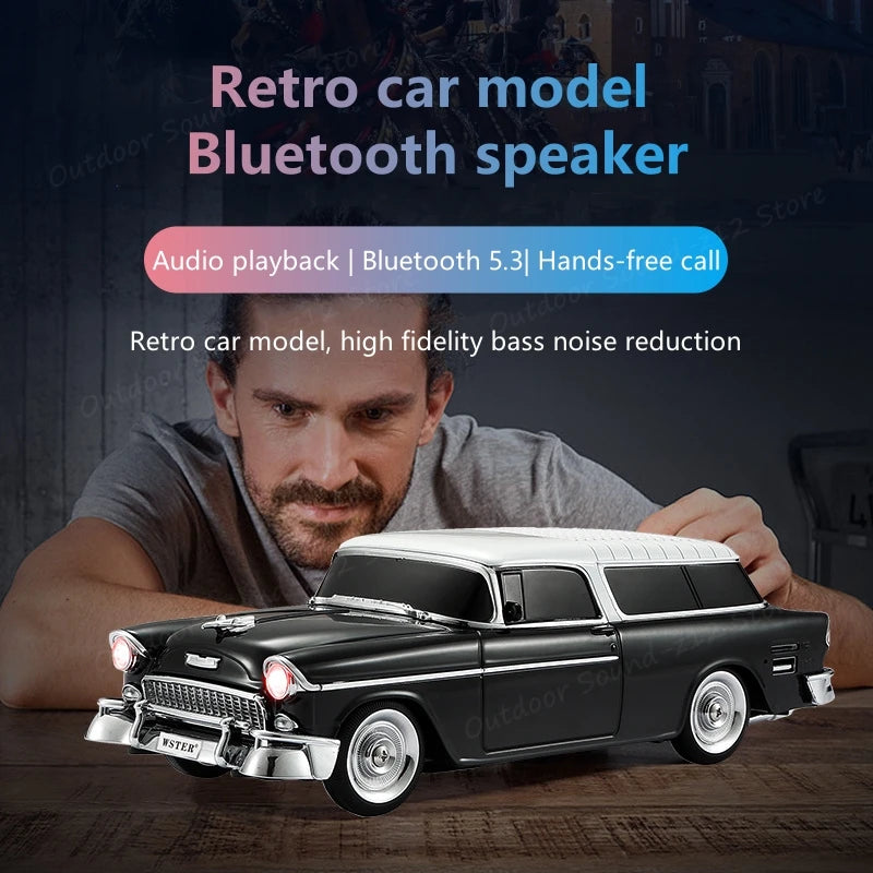 WS-1955 Retro Chevrolet Car Shaped Wireless Bluetooth Speakers Support TF USB FM AUX Playback with LED Light Type C Charging Zagiz