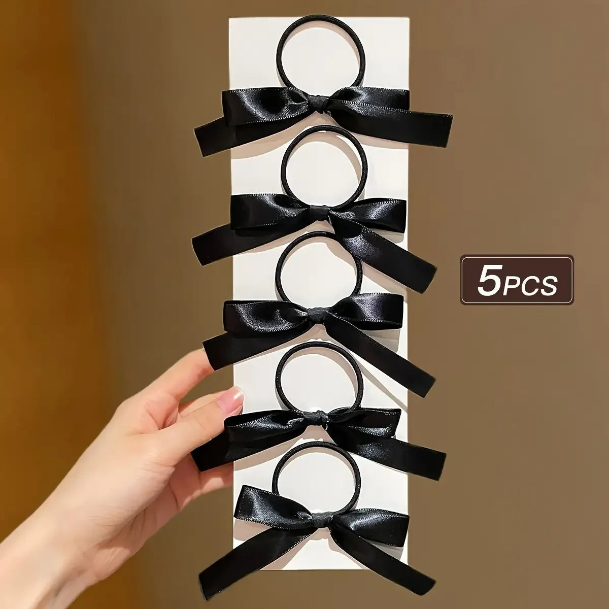 5 pieces of black, cute, bow-decorated hair ties for girls | Ideal for everyday casual use and as a festive gift accessory. Zagiz