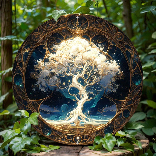 Tree of Life Mandala Vintage Metal Round Sign Art Deco