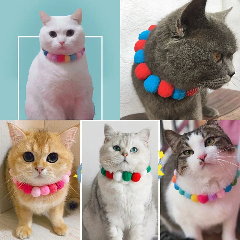 Elastic Plush Pom Ball Pet Collar Rainbow Flower Hair Decoration Dog Bowtie Necklace Pet Cat Bow Dog Grooming Accessories Zagiz