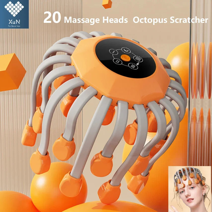 20Massage Heads Orange Scalp Head Massager Red Light Vibrator Octopus Scratcher For Relaxation Stress Migraine Zagiz