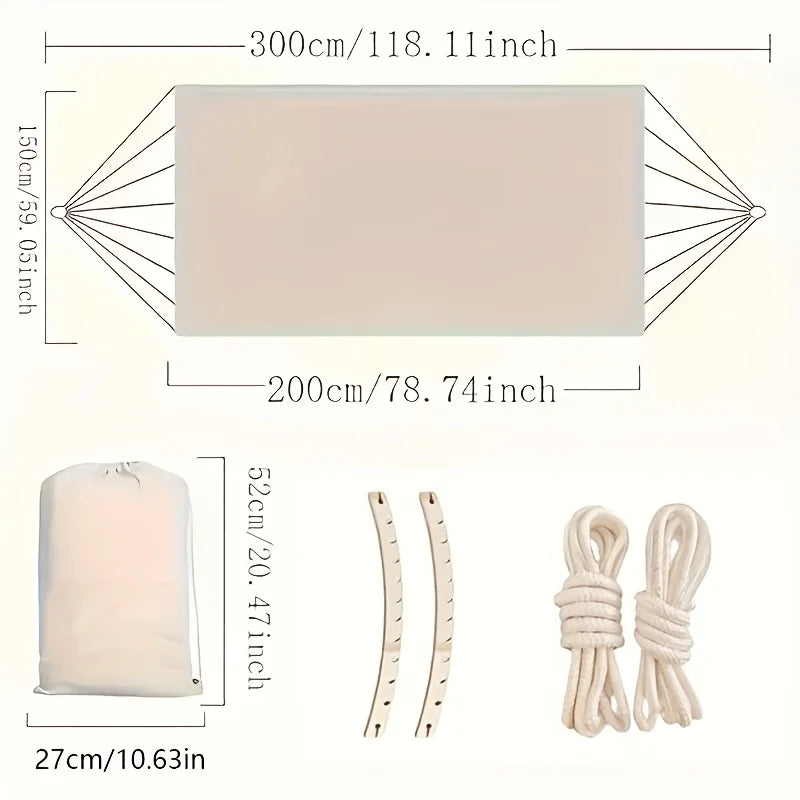 Bohemian Double Hammock for 2 Person, Red White Striped Pattern with Tassels, Heavy Duty Rope Outdoor Hammock with Carry Bag Zagiz