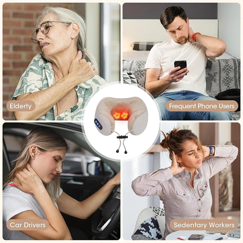 Electric Neck Shiatsu Massager U Shaped Pillow infrared Heat Vibration 3D Kneading Massage Shoulder Cervical Pain Relief Fatigue Zagiz