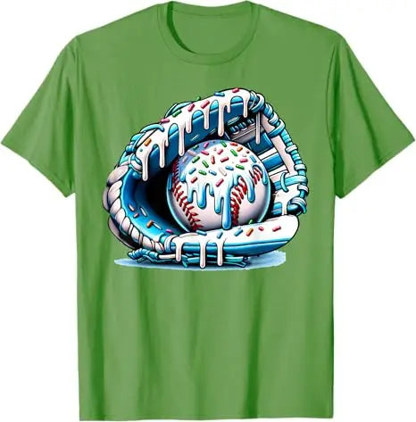 Baseball Drip Ice Cream Sprinkles Baseball Glove T-Shirt Humor Funny Pitcher, Catcher Graphic Outfit Novelty Gift Streetwear Tee Zagiz