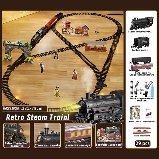 Classical Battery Operate Electric Railway Train Steam Locomotive Set Adding Water to Smoke Train Toys with Light&Sound    Zagiz