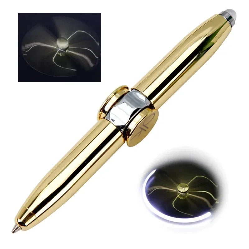 Multifunctional Decompression Finger Rotate Luminous Gyro Pens Toy Fidgets Spinner LED Light Ballpoint Pen Metal Gyro Pen Gift Zagiz