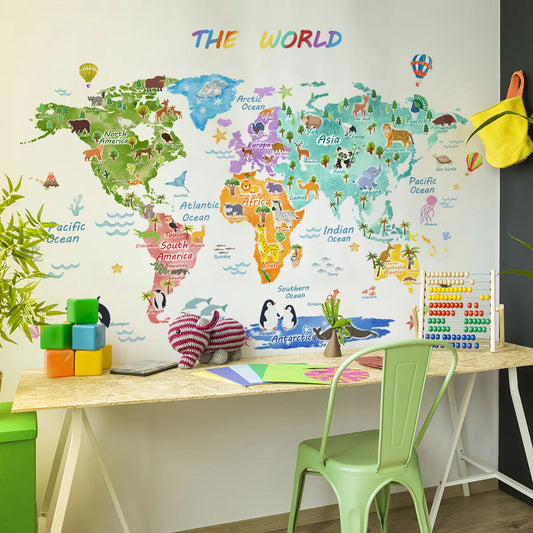 The World Animal Distribution Decorative Map for Bedroom Children's Room Livingroom Playroom and Kindergarten Decoration Sticker Zagiz