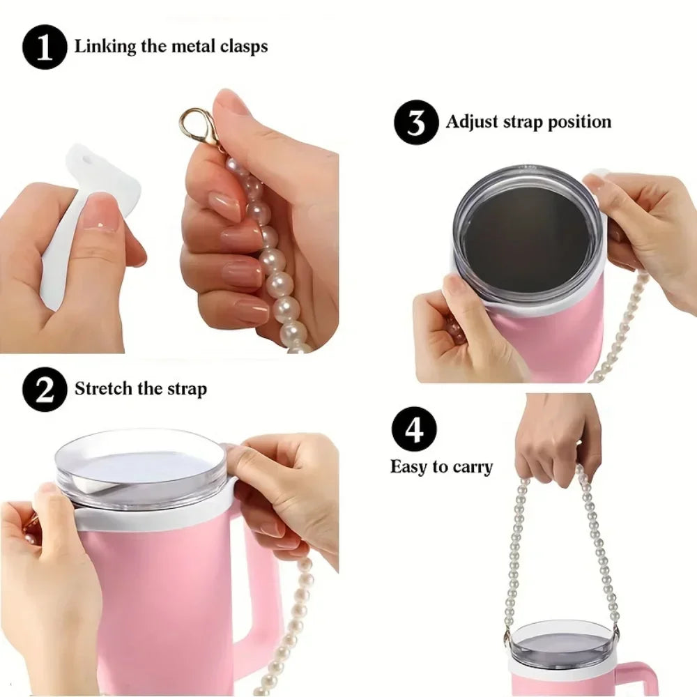 Pearl Chain Water Bottle Holder, Suitable for 8-40 Ounce Water Bottle Straps, Cup with Handle, Compatible with Cup Accessories Zagiz
