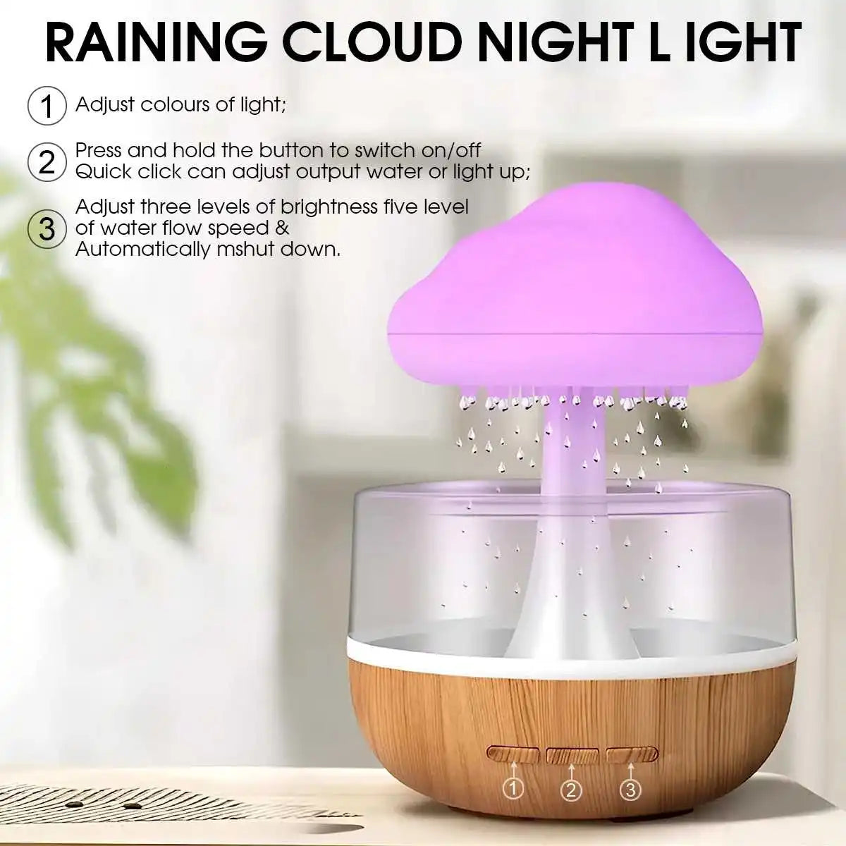 Rain Cloud Humidifier Rain Colorful Mushroom Cloud Raindrop Atmosphere Lamp Night Light Essential Oil Small Aromatherapy Machine Zagiz