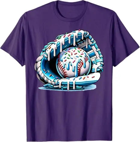 Baseball Drip Ice Cream Sprinkles Baseball Glove T-Shirt Humor Funny Pitcher, Catcher Graphic Outfit Novelty Gift Streetwear Tee Zagiz