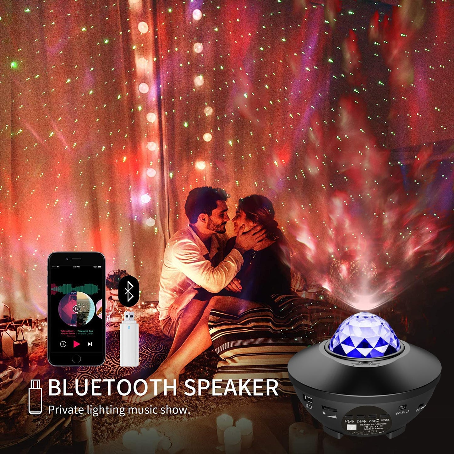 Starry Projector Galaxy Night Light with Ocean Wave Music Speaker Nebula Cloud Ceiling Lamp