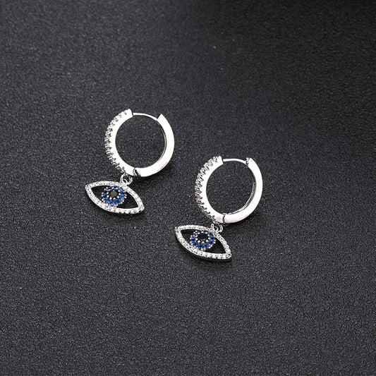 Blue Zircon Pendant 17MM Hoop Earrings Turkish Lucky Eye Dangle Drop Earrings Zagiz
