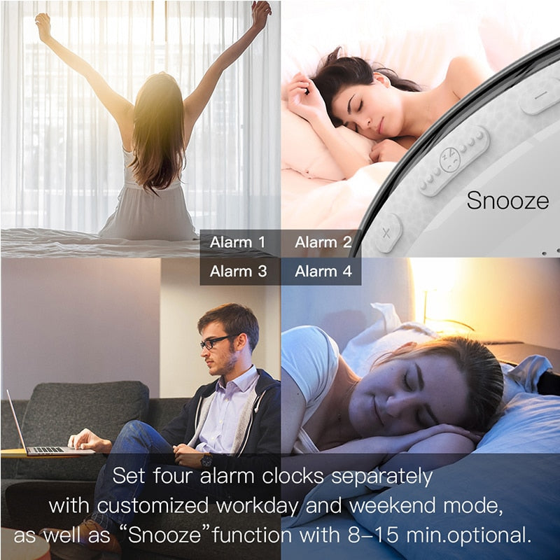 WiFi Smart Wake Up Light Clock Sunrise/Sunset Simulation 4 Alarms Works with Alexa Google Home and App Remote Control