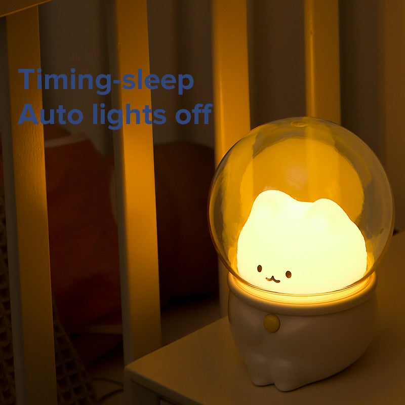 LED Night Light Space Capsule Cute Cat or Rabbit Lamp For Kids Bedroom