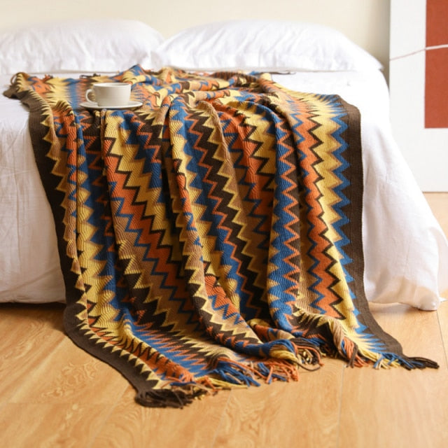 Bohemian Knitted Sofa Throw Blankets With Tassels