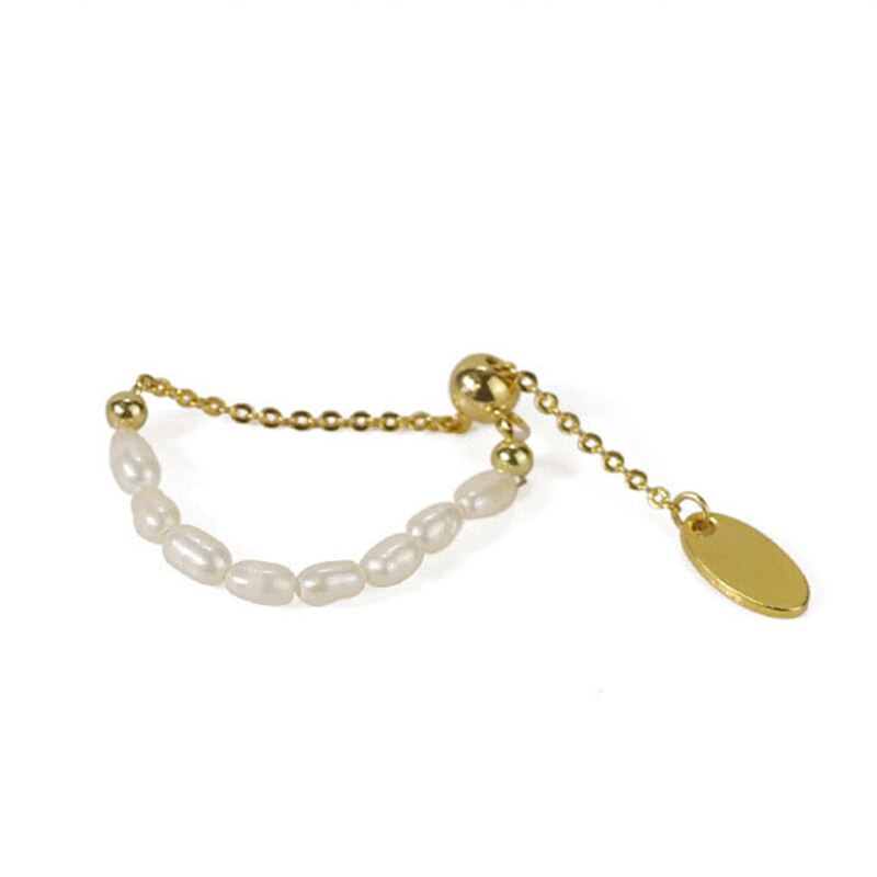 French Simple Retro Pearl Chain Pull Adjustment Gold Ring