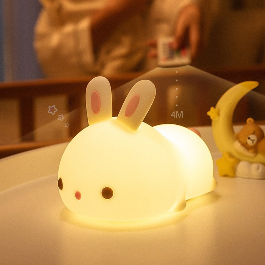 Bunny/Deer USB Rechargeable Silicone Night Light - Touch Sensor Bedside Lamp With Remote