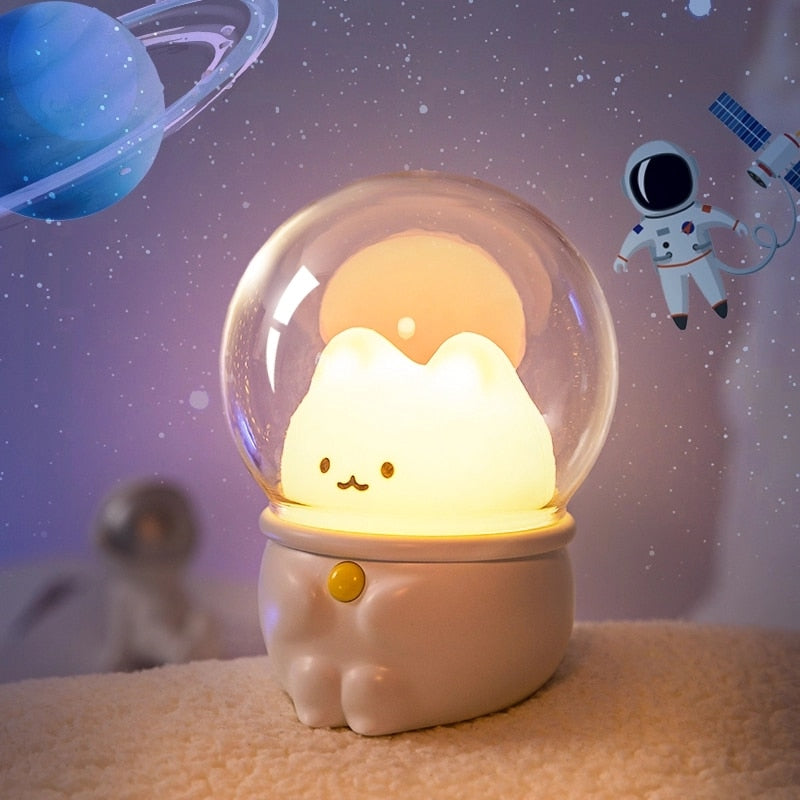 LED Night Light Space Capsule Cute Cat or Rabbit Lamp For Kids Bedroom