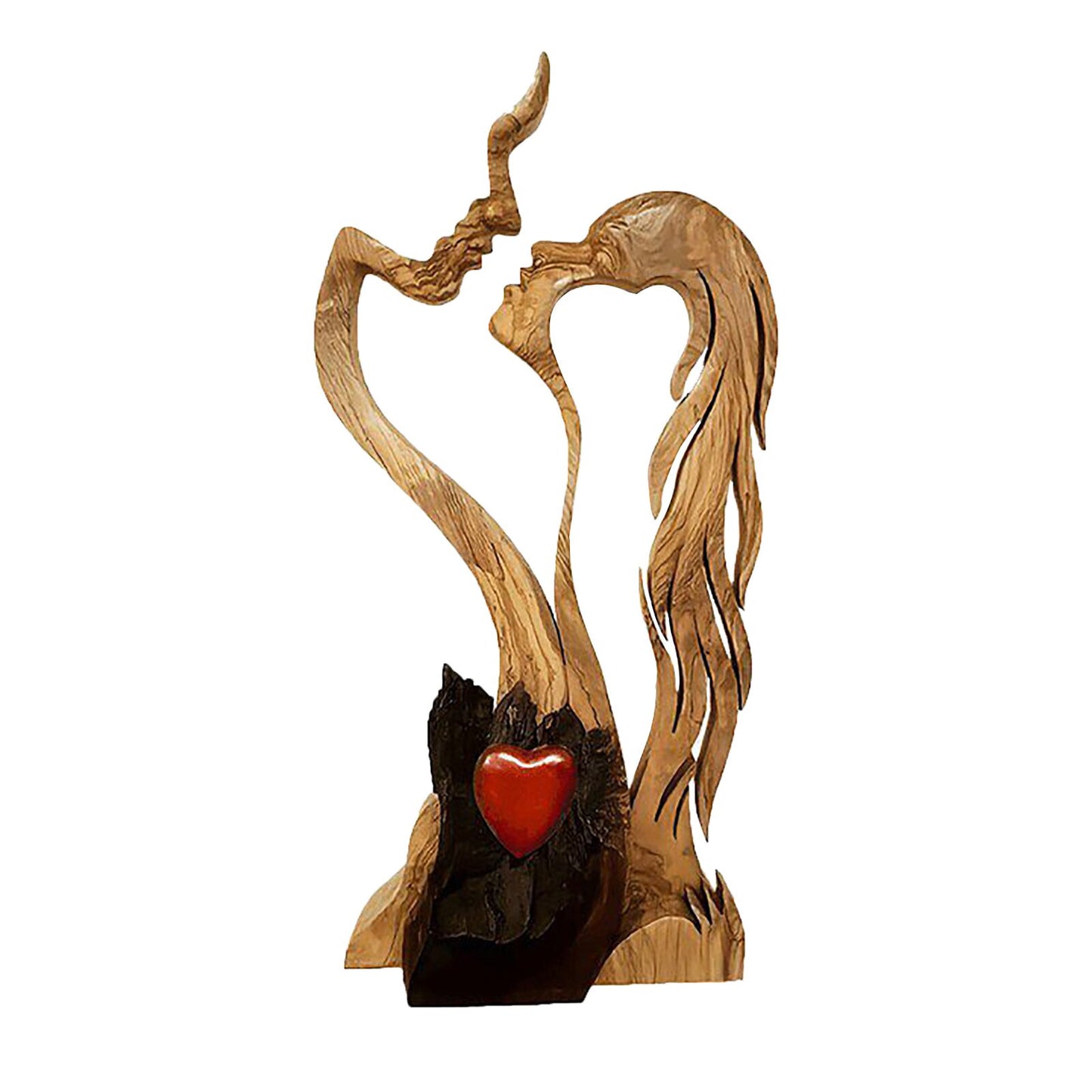 Love Eternal Wood Decoration Craft - Wooden-Heart Sculpture Couple Kissing Statue