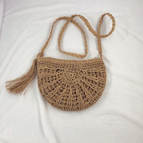 Bali Handmade Woven Rattan Bag - Round Straw Shoulder Bag Women - Summer Crossbody Bag - Boho Beach Circle Bag