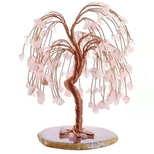 Natural Crystal Fortune Tree Amethyst Rose Quartz Aquamarine Healing Crystal Tree Ornaments