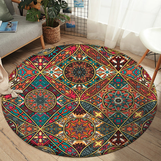 Round Carpet Nordic Mandala Style Gradient Colorful Rug For Living Room Bedroom Rugs Large Size Hanging Basket Mat Zagiz
