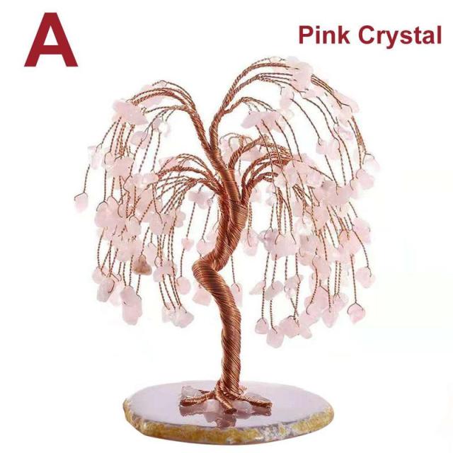 Natural Crystal Fortune Tree Amethyst Rose Quartz Aquamarine Healing Crystal Tree Ornaments