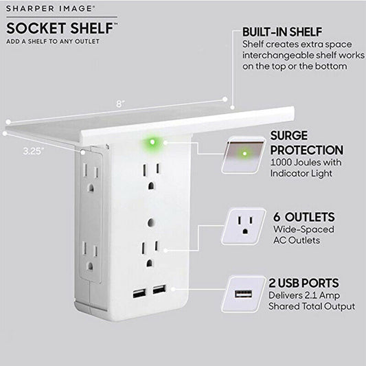 US 8 Port Electrical Socket Shelf Home Wall Outlet Surge Protector Washroom Multifunctional Socket With Shelf Zagiz