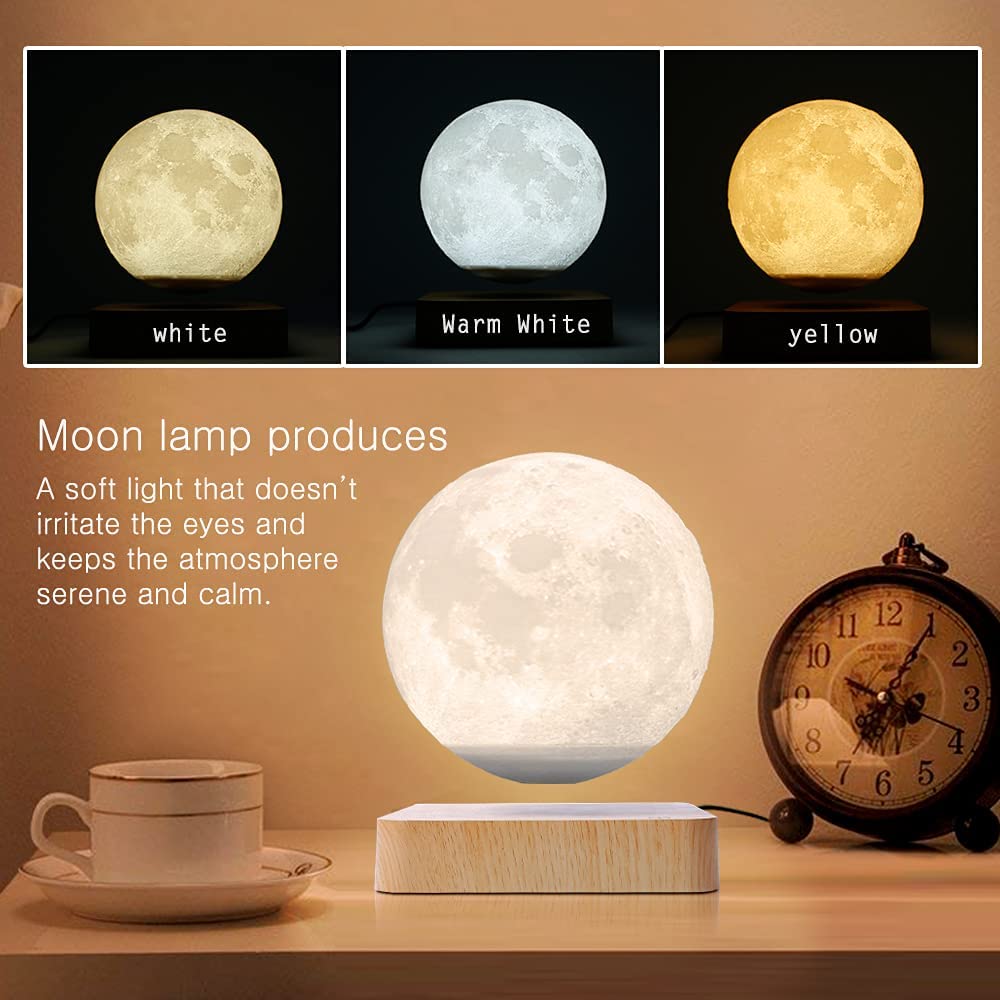 3D Rotating Floating Moon Night Light Touch 3 Colors