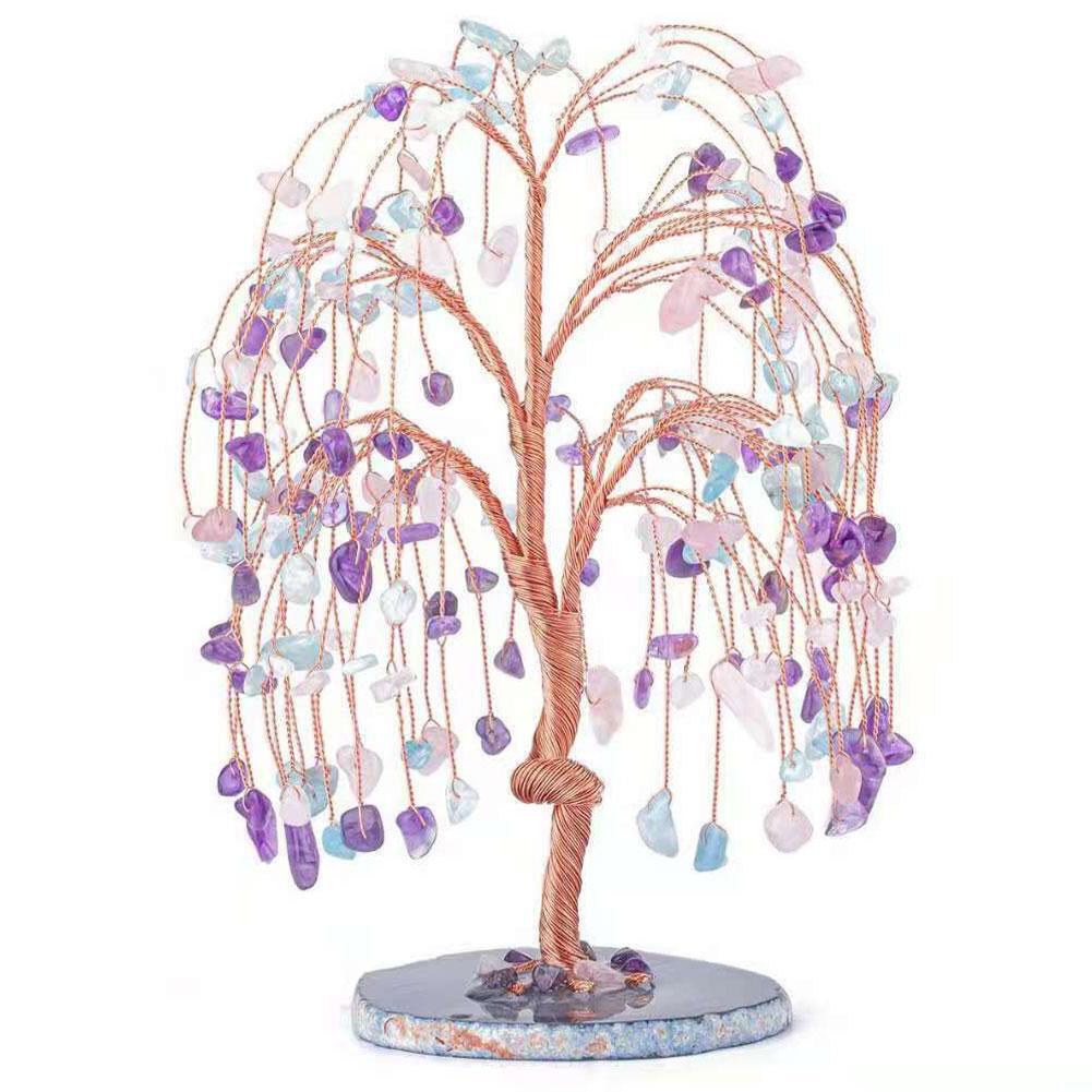 Natural Crystal Fortune Tree Amethyst Rose Quartz Aquamarine Healing Crystal Tree Ornaments