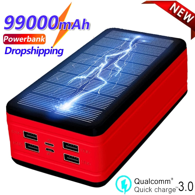 99000mAh Solar Power Bank Portable Charger Large Capacity LED 4USB Outdoor Travel External Battery for Samsung and IPhone