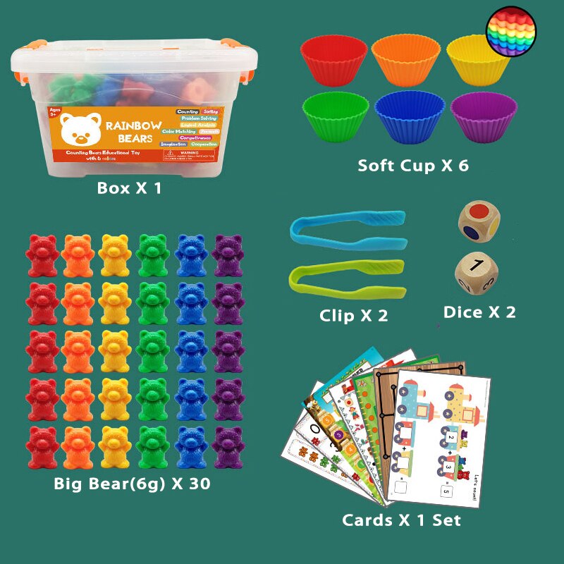 Montessori Toys Box Rainbow Stack Cups Counting Bears Color Weights Sensory Toys
