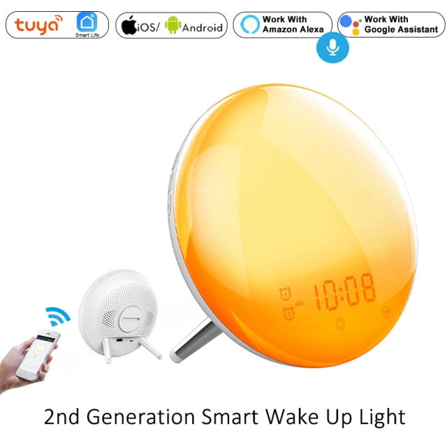 WiFi Smart Wake Up Light Clock Sunrise/Sunset Simulation 4 Alarms Works with Alexa Google Home and App Remote Control