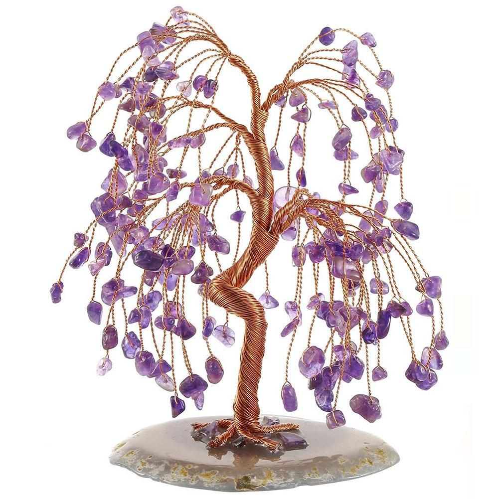 Natural Crystal Fortune Tree Amethyst Rose Quartz Aquamarine Healing Crystal Tree Ornaments