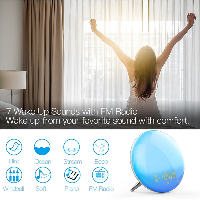 WiFi Smart Wake Up Light Clock Sunrise/Sunset Simulation 4 Alarms Works with Alexa Google Home and App Remote Control