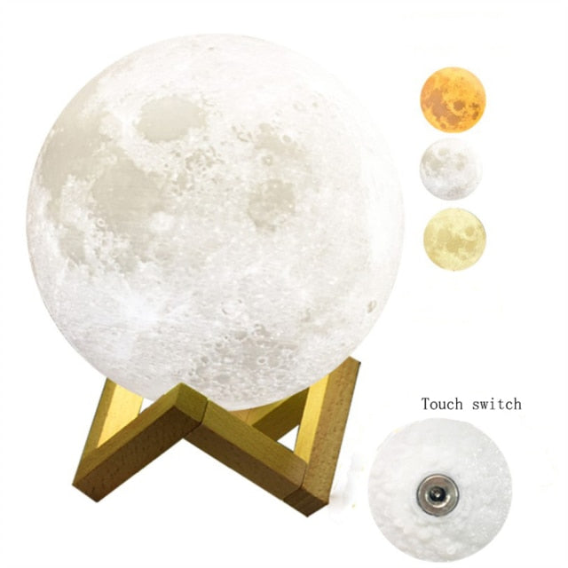 3D Rotating Floating Moon Night Light Touch 3 Colors