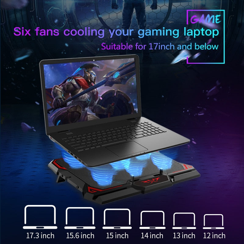 COOLCOLD 17inch Gaming Laptop Cooler Six Fan Led Screen Two USB Port 2600RPM Laptop Cooling Pad Notebook Stand For Laptop