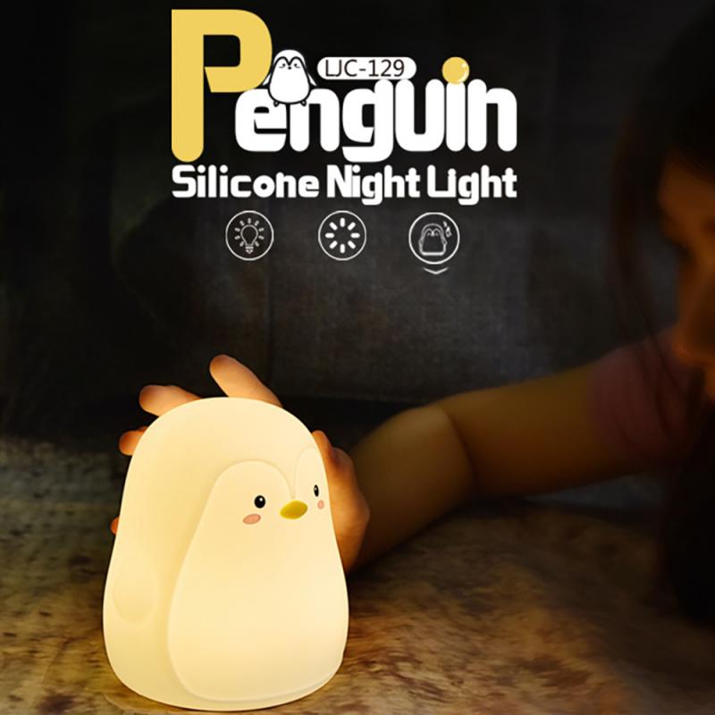 Penguin Silicone Touch Sensor LED Night Light USB Rechargeable