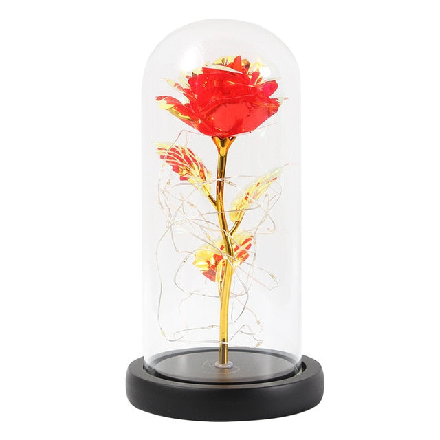 LED Enchanted Galaxy Rose Eternal 24K Gold Foil Flower With Fairy String Lights In Dome