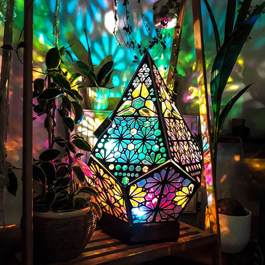 Wooden Hollow LED Projection Night Lamp  Bohemian Colorful Projector Desk Lamp Household Home Decor Holiday Atmosphere Lighting Zagiz