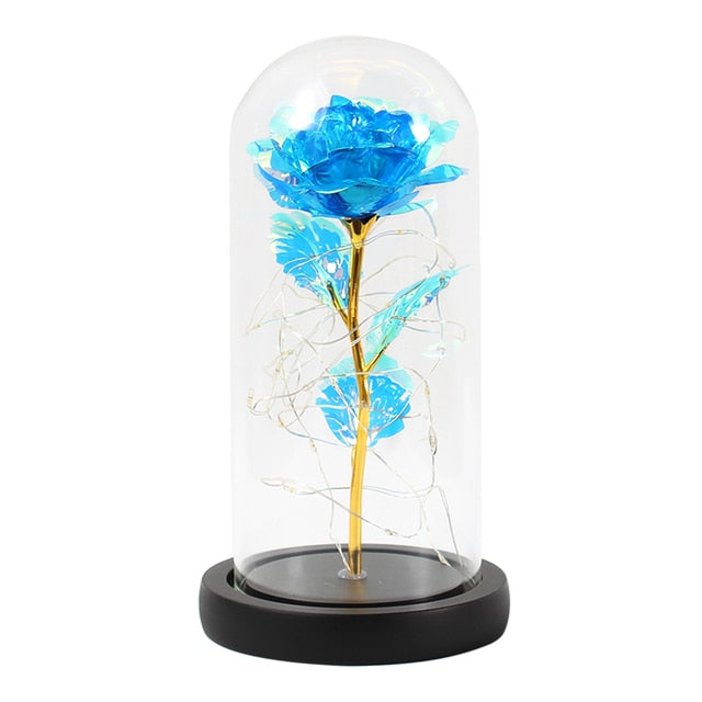 LED Enchanted Galaxy Rose Eternal 24K Gold Foil Flower With Fairy String Lights In Dome