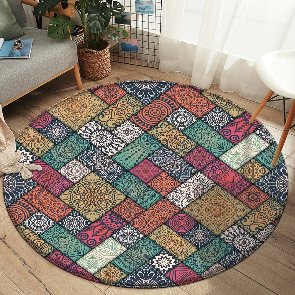 Round Carpet Nordic Mandala Style Gradient Colorful Rug For Living Room Bedroom Rugs Large Size Hanging Basket Mat